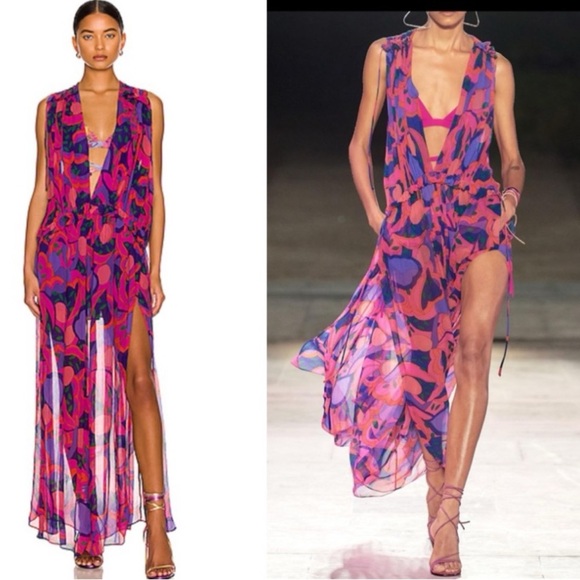 NWT Isabel Marant Alsaw Floral Silk Chiffon Maxi Dress Pink/ purple Size 8 - Picture 1 of 15